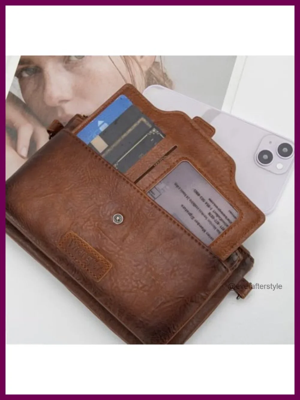 Vegan Leather Crossbody Wallet Card Holder Double Zipper